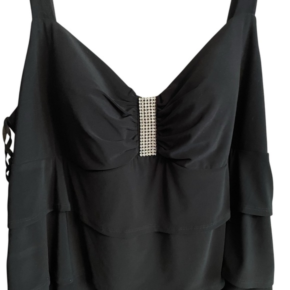 Laura Plus Elegant Black Layered Dress-V-Neck-Rhinestone Embellishment-Size24W - Picture 12 of 13